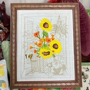 70s Sunflower Crewel Embroidery